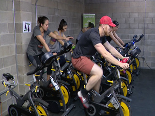 Gym spin class pedals up power